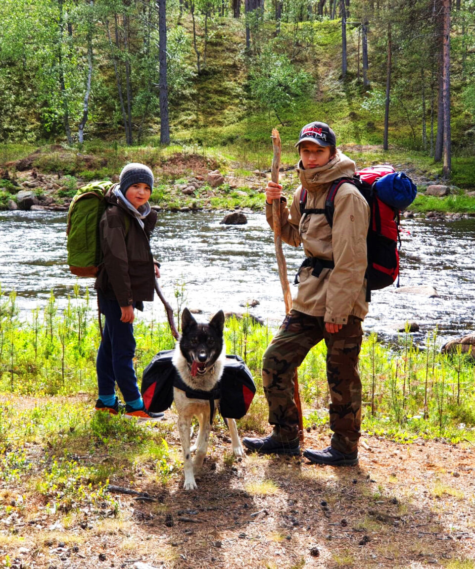 hiking with huskies